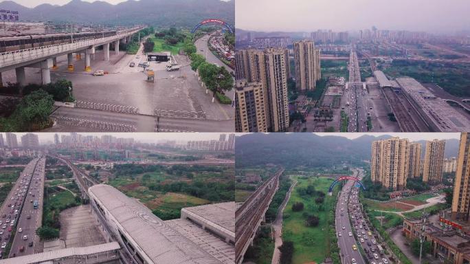 重庆1号线赖家桥轨道站4k航拍素材