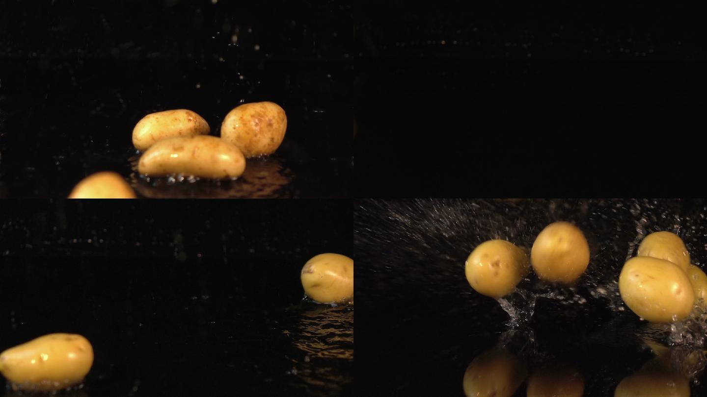 土豆落地的慢镜头土豆掉落水里