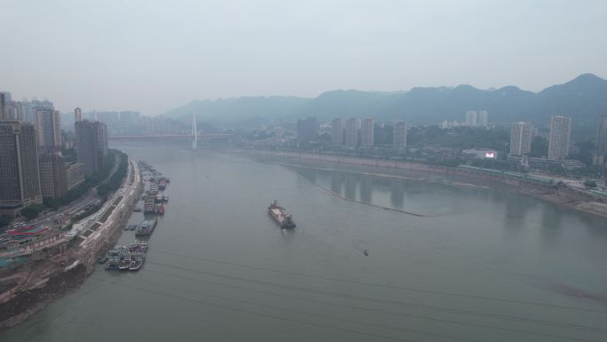 重庆长江段货源船只航拍最新水运水道