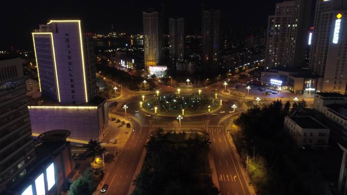 威海城市道路夜景航拍