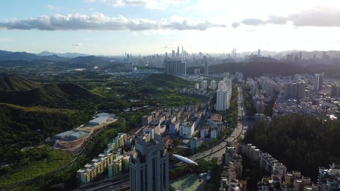 深圳罗湖区大景梧桐山口岸航拍空镜