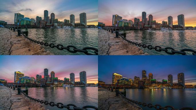 码头公园拍摄的波士顿港城市景观