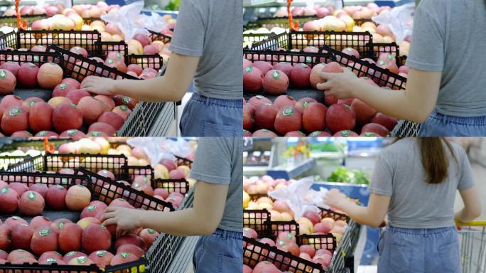 女生逛超市买苹果蔬菜水果升格