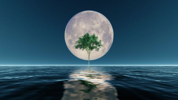 水面月光月亮唯美空境4K