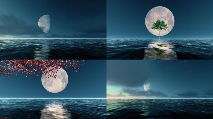 水面月光月亮唯美空境4K