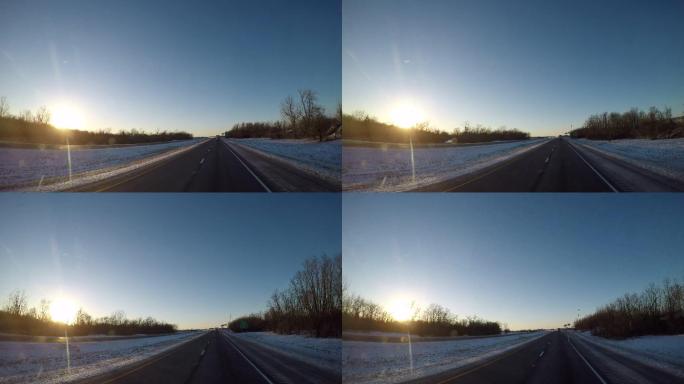 冬季驾驶在爱荷华州乡村公路