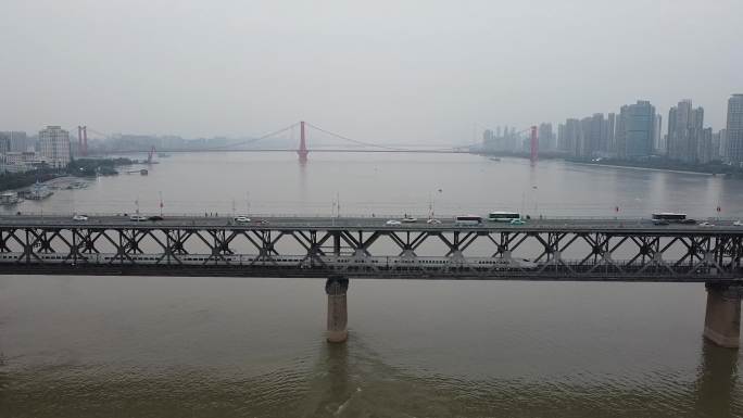 武汉长江大桥 武汉天际线地标航拍