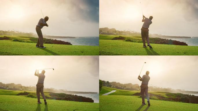 在夕阳中打高尔夫