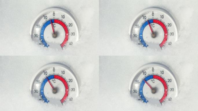 雪地里的室外温度计