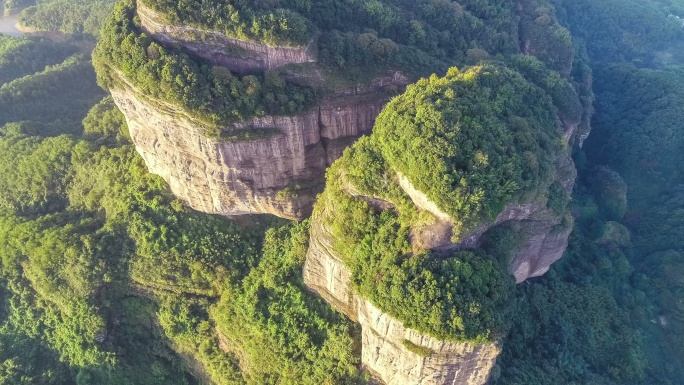 丹霞山鸟瞰图航拍中国森林山林峡谷山脉山川