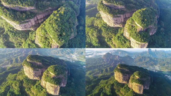 丹霞山鸟瞰图航拍中国森林山林峡谷山脉山川