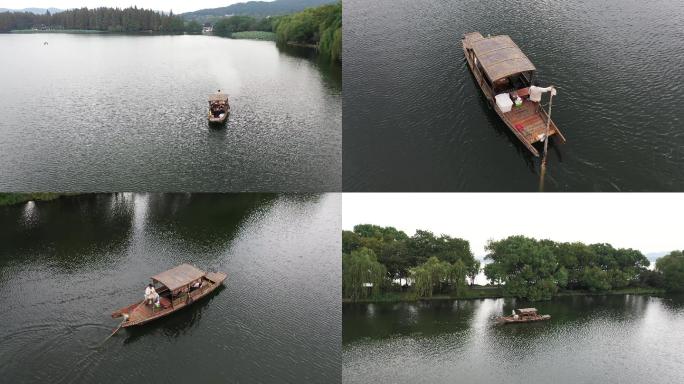 4K航拍素材杭州西湖小船