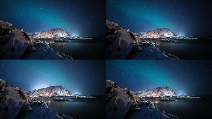 夜晚的北极峡湾星河仙境唯美梦幻神秘