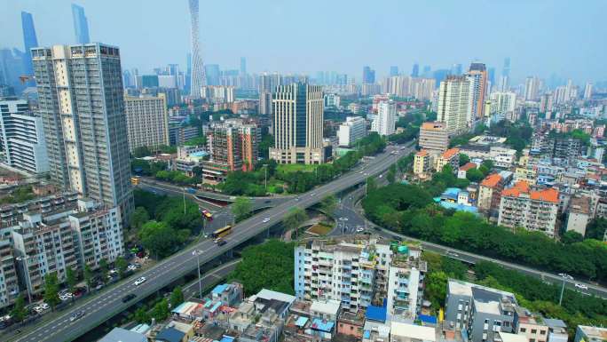 广州客村立交桥车流交通及周边建筑最新航拍