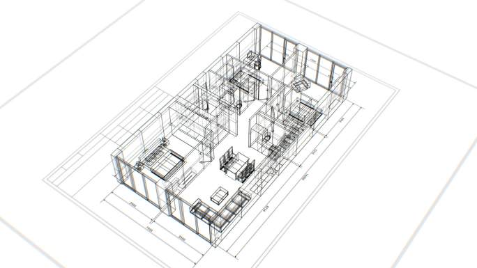 建筑蓝图4K图纸虚拟现实技术线条生长动画