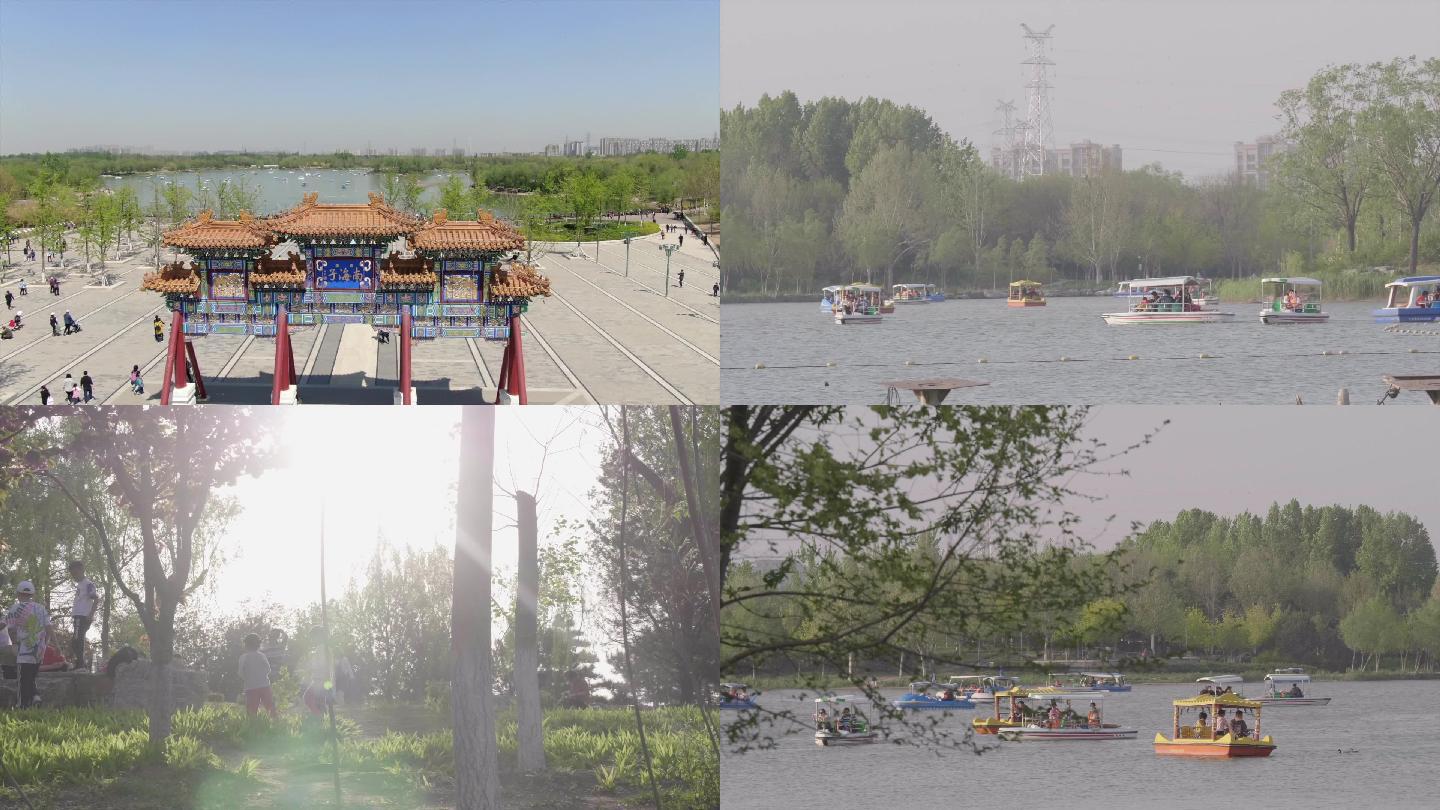 北京南海子公园航拍人流素材3