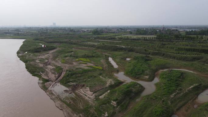 武功县湿地公园河堤路航拍素材