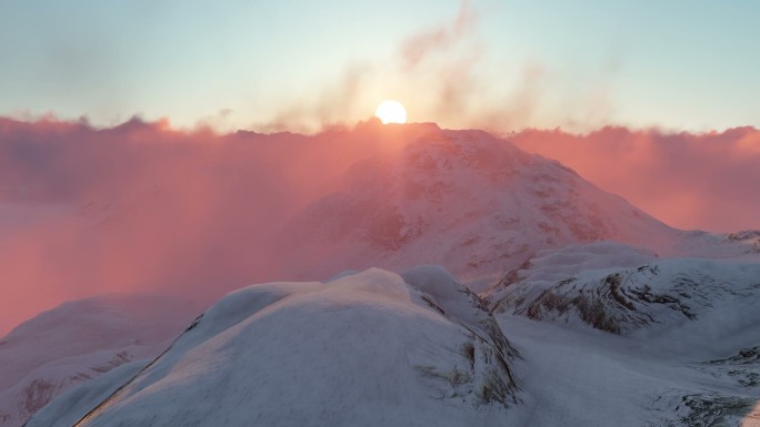 大自然中的雪山和日落