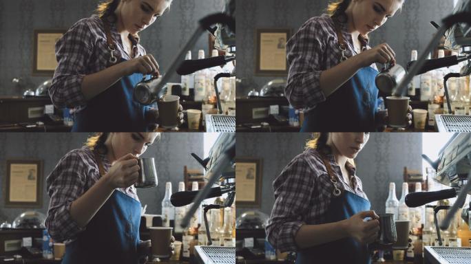 咖啡师在学做咖啡工作者身姿平凡的人美女咖