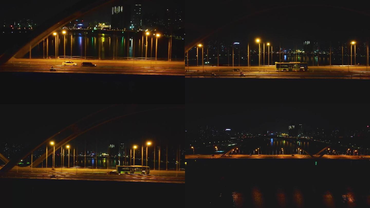 夜晚大桥汽车跟拍镜头