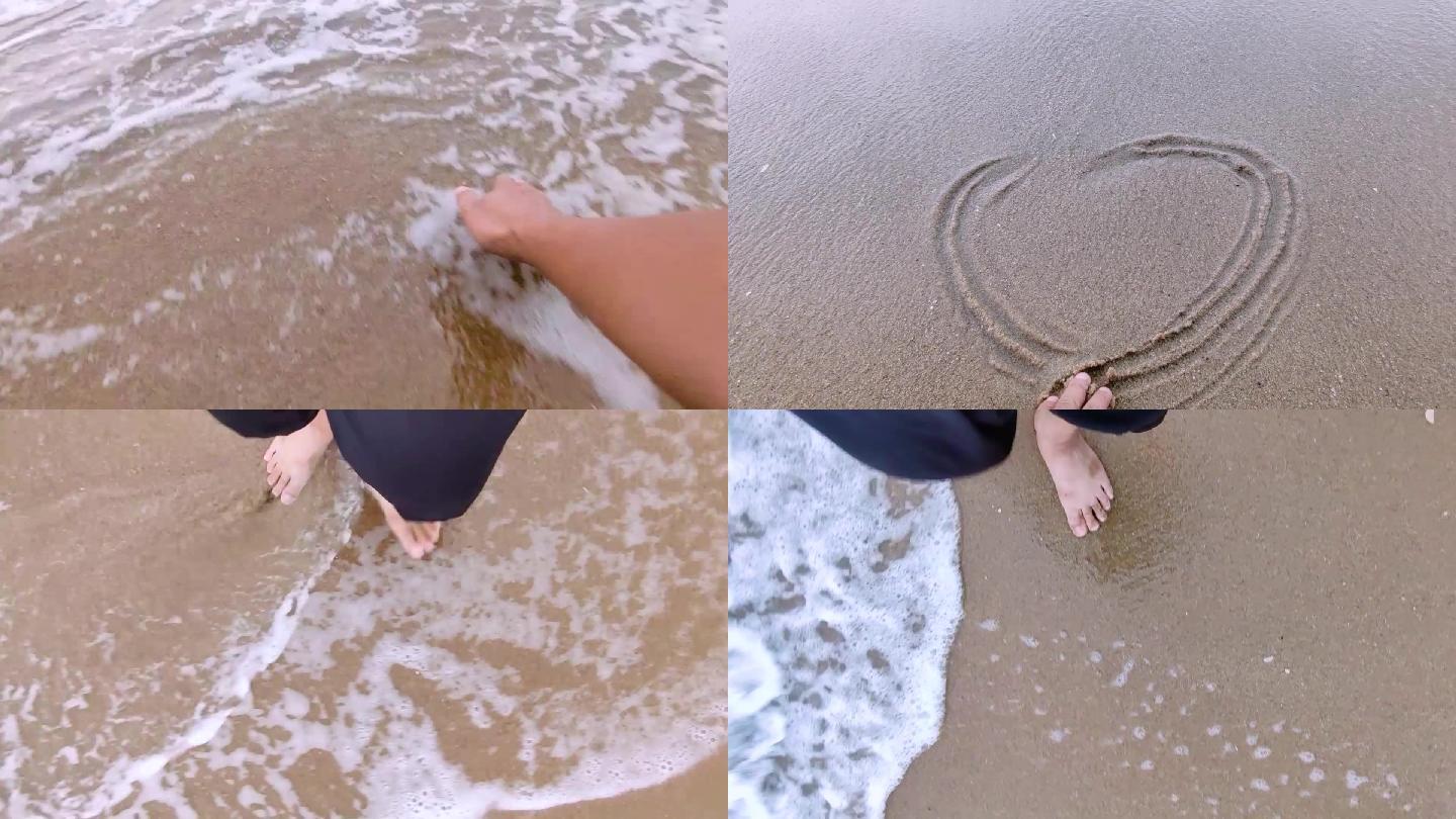 浪花-海浪-沙滩-玩水-画心-脚步