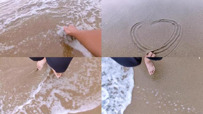 浪花-海浪-沙滩-玩水-画心-脚步