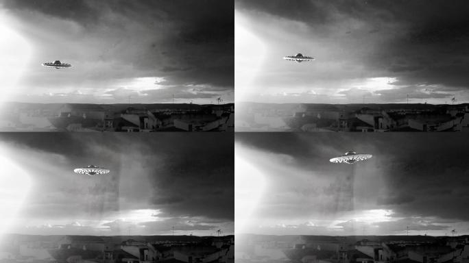 飞碟飞过城市UFO科幻世界飞行器