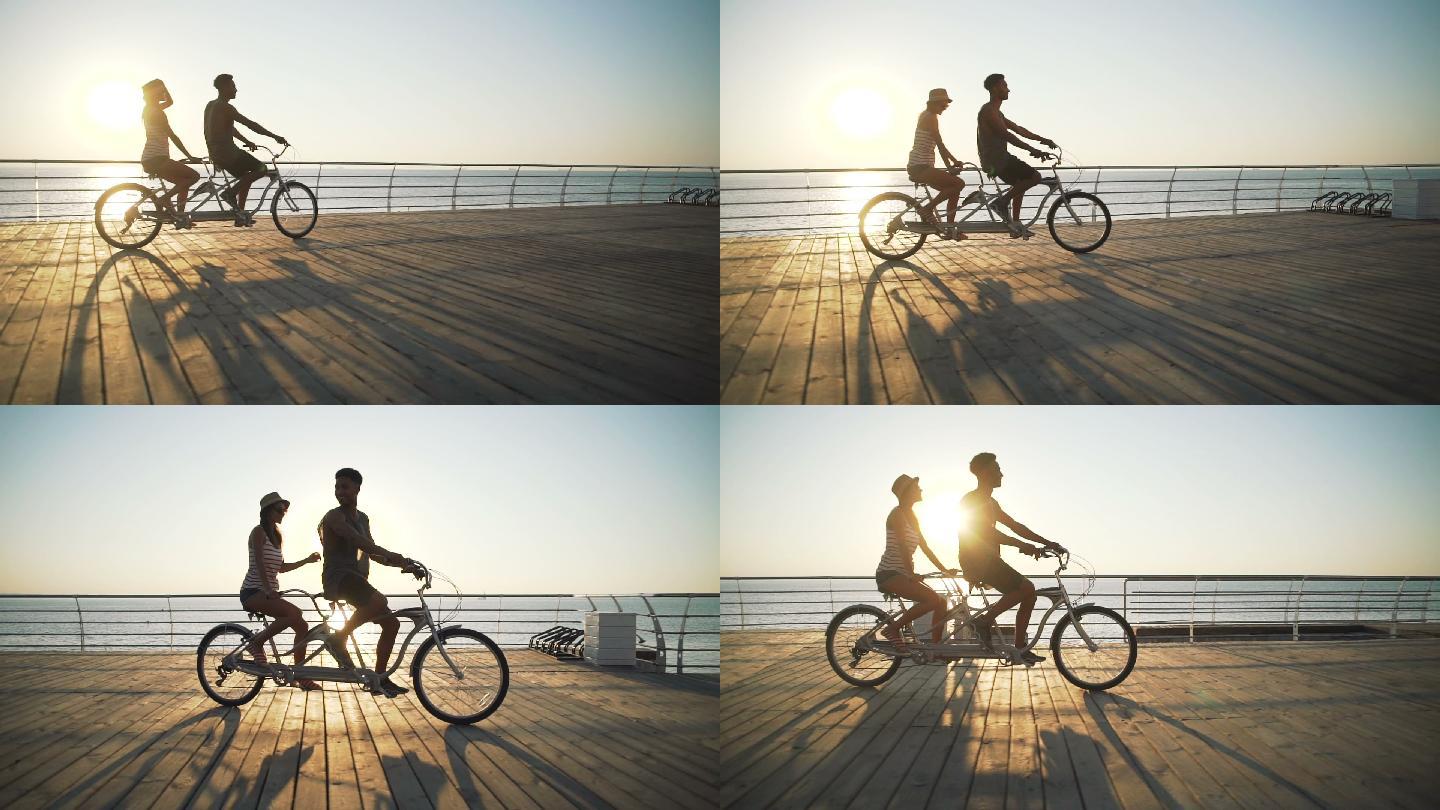 一对骑自行车的情侣正要骑车下山照片摄影图片_ID:169186621-Veer图库