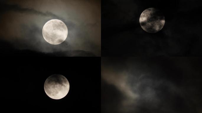 4K高清实拍月亮在云层中若隐若现一组镜头