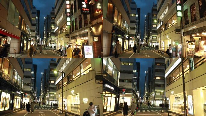 日本银座小街道夜景逛街