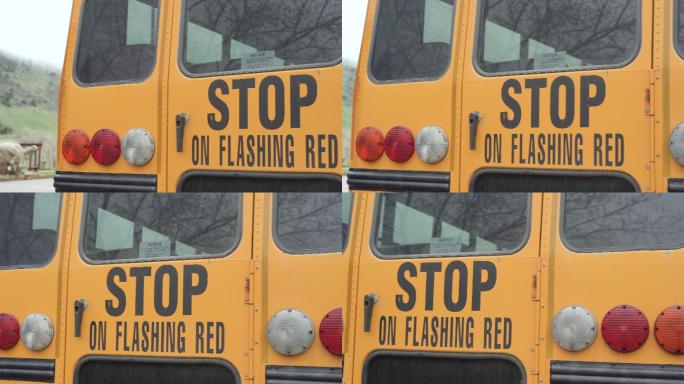 野外旅行黄色校车特写