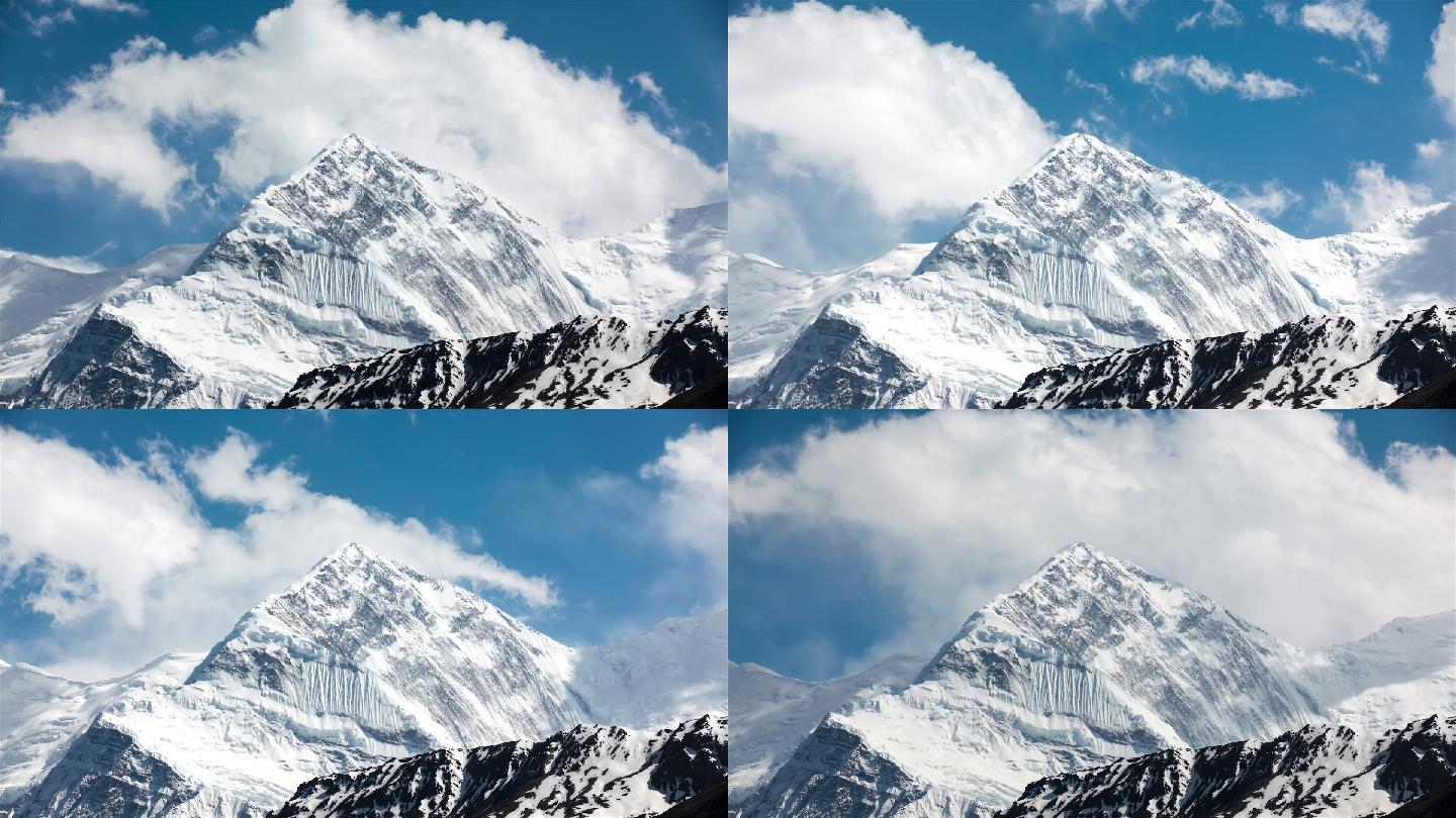 雪山雪峰延时摄影蓝天白云雪景自然风光西藏