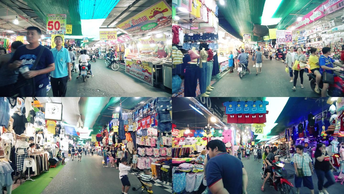 延时东南亚泰国市场穿梭游客顾客购物
