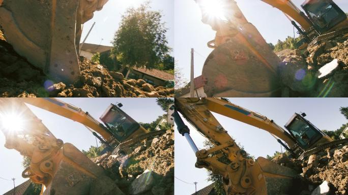 挖掘机在施工现场高速工地开工推土机工程建