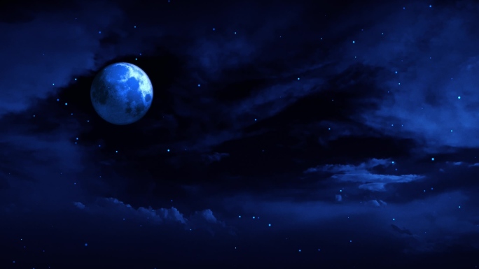 【HD天空】唯美蓝色月亮夜空静谧星空云层