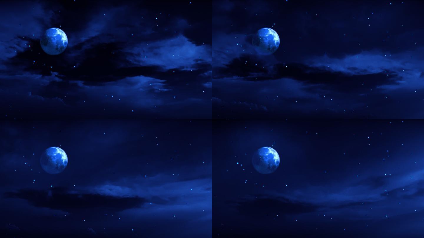 【HD天空】唯美蓝色月亮夜空静谧星空云层