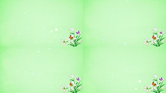 小清新绿色百合蝴蝶背景板