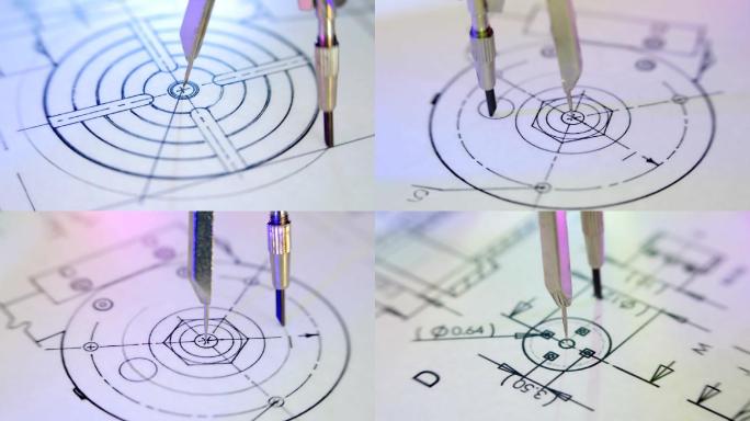 在纸上画圆的圆规高级设计画图视频素材建筑