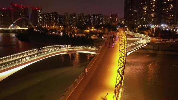 成都网红五岔子大桥夜景航拍视频4K