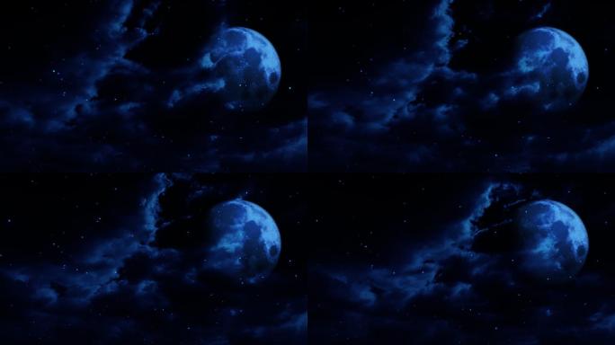 【HD天空】星空蓝月唯美夜晚月亮夜空静谧
