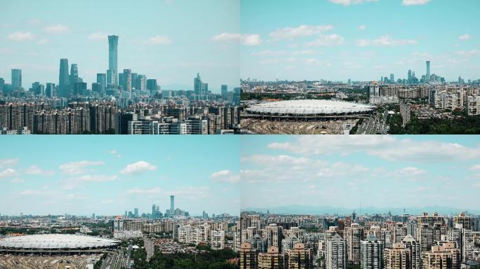北京城市上空延时，商贸cbd全景，中国尊
