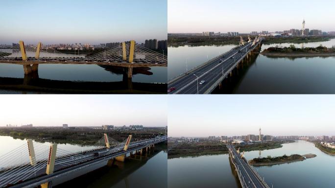 航拍六安淠河赤壁大桥