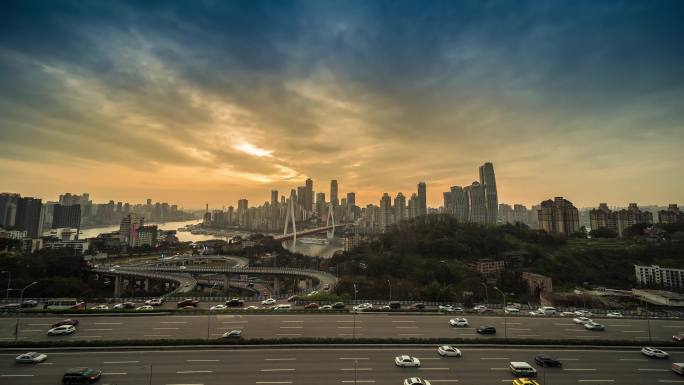 重庆城市大景延时最美夕阳渝中