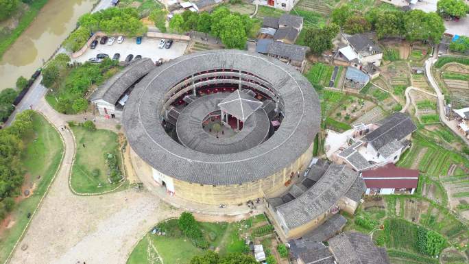 航拍福建永定土楼