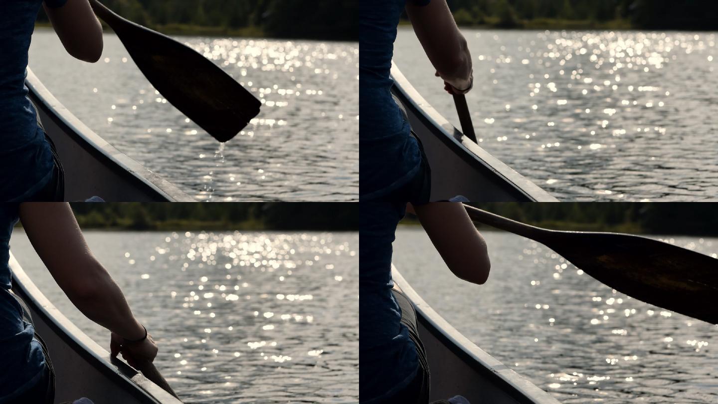 湖面上划独木舟