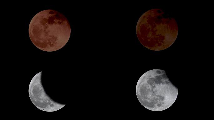 月全食蓝月亮血月超级月亮同时出现延时拍摄
