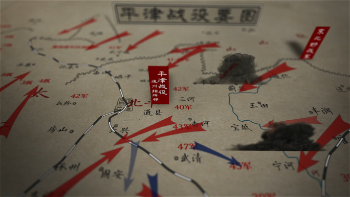平津战役地图AE模板原创手绘