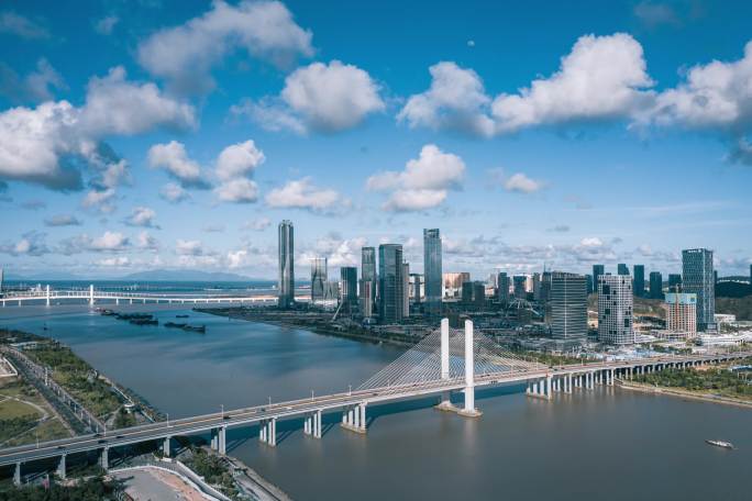 珠海横琴大桥与金融岛城市风光4K延时