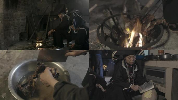 广西壮族人文日常生活腊肉烤肉做饭美食