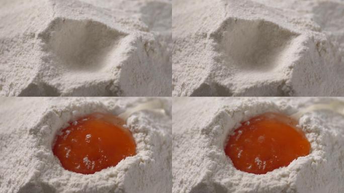 美食鸡蛋掉落面粉上